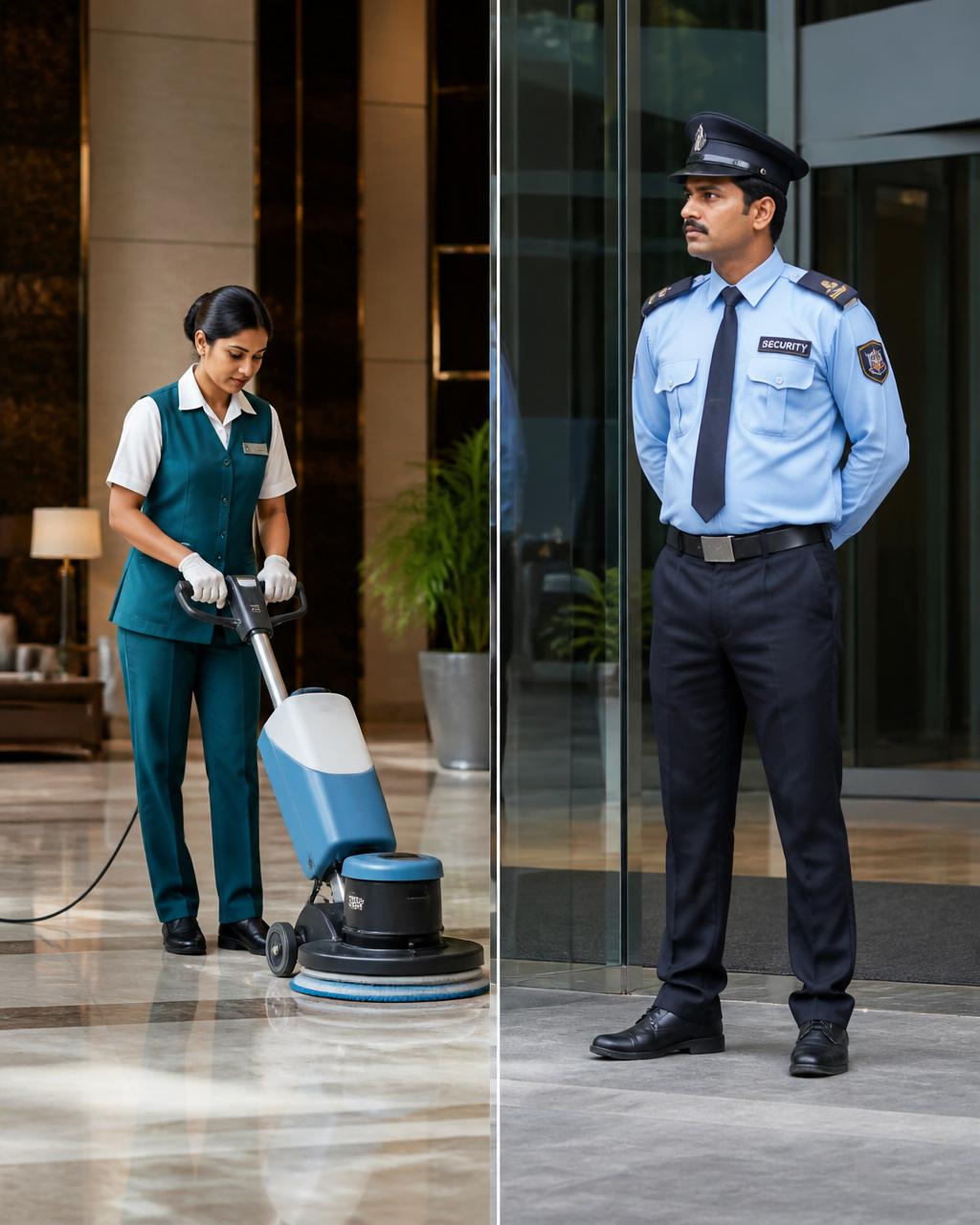 Housekeeping and security services in action